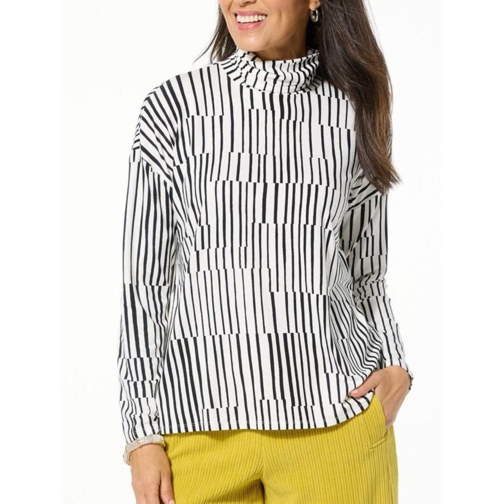 Wynne Layers Easy-Fit Boxy Turtleneck Tee Black/White Collaged Stripe Print - XS